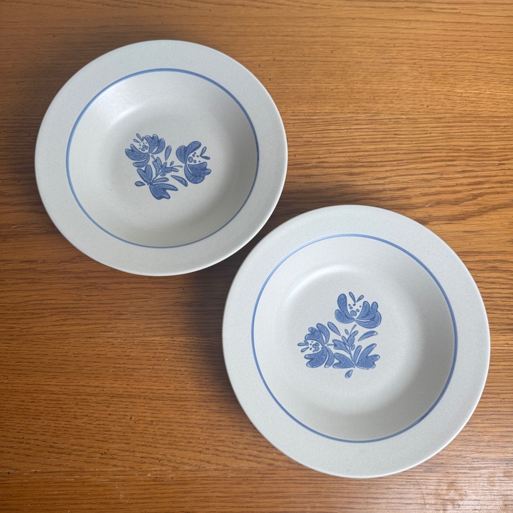 Set of 2 Vintage Pfaltzgraff Yorktowne Blue Rimmed‎ Bowls Stoneware